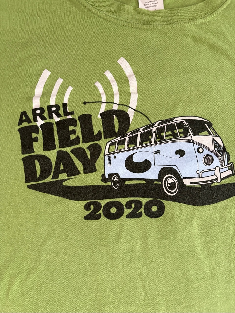 ARRL 2020 Field Day Tee Kiwi Green VW Bus Gorpcore Graphic Back Print L